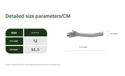 Size chart for a glove with arm measurements in centimeters on a white background