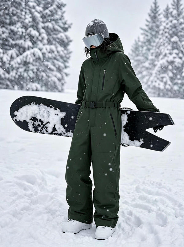 #armygreen One‑Piece Waterproof Ski Jumpsuit