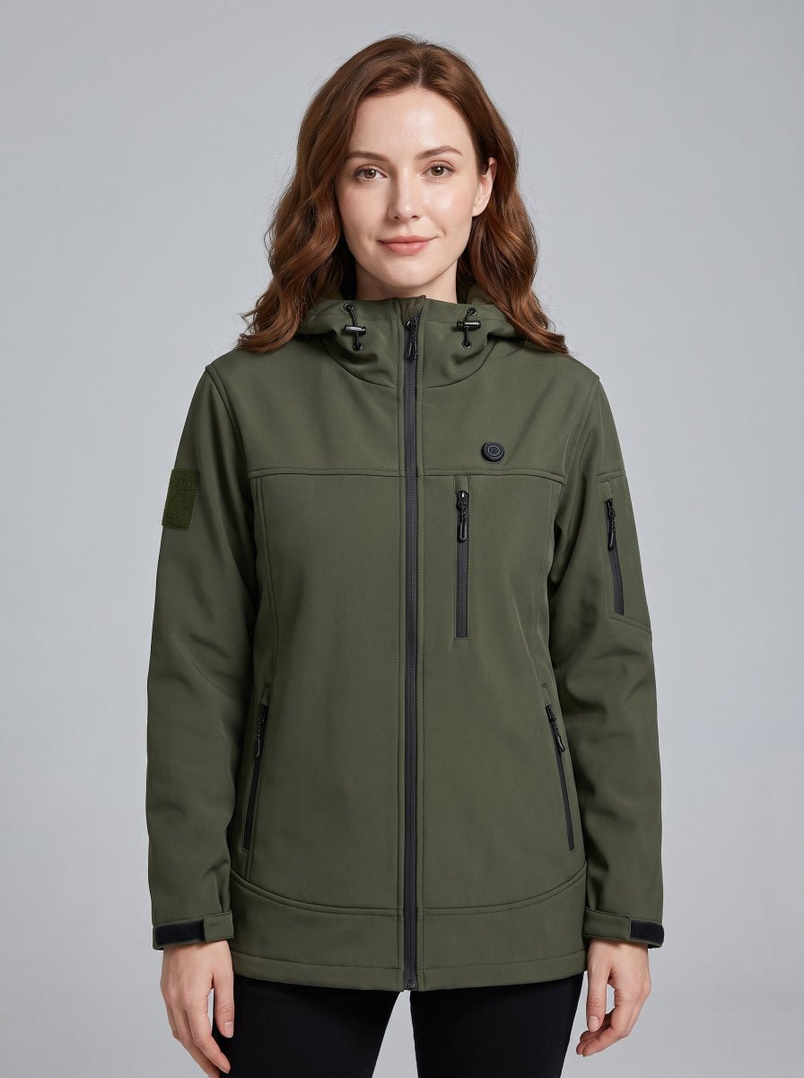#armygreen Women Heated Hooded Softshell Jacket