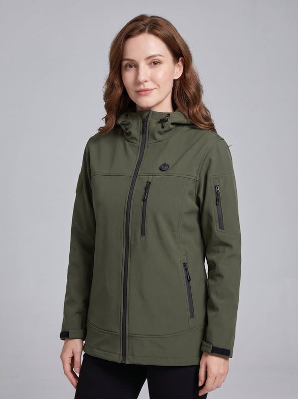 #armygreen Women Heated Hooded Softshell Jacket side view