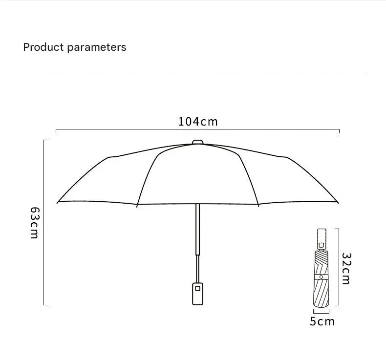 Measurement chart of an umbrella with dimensions labeled