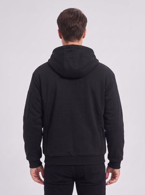 back of Men's #Black Full-Zip Heated Hoodie