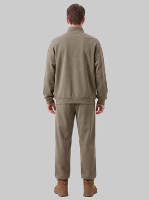 back of #khaki brown men's quarter zip sweatshirt