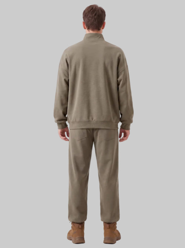 back of #khaki brown men's quarter zip sweatshirt