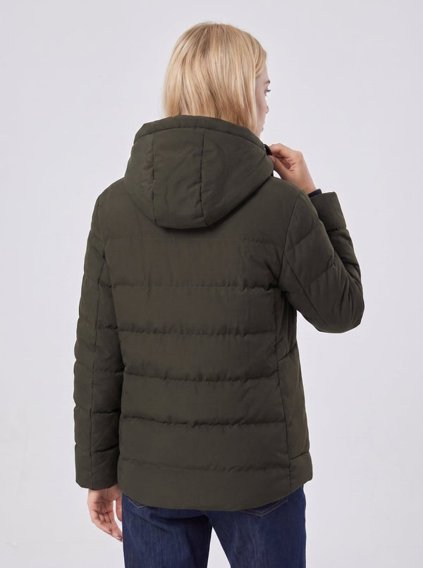 back of #navygreen 11 Area Heated Hooded Padded Jacket