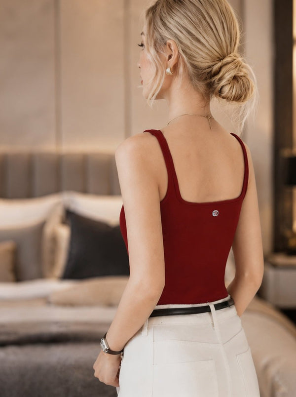 back of #red Silk Square Neck Camisole