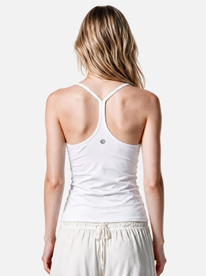 back of #white Ribbed Spaghetti Strap Bra Tank