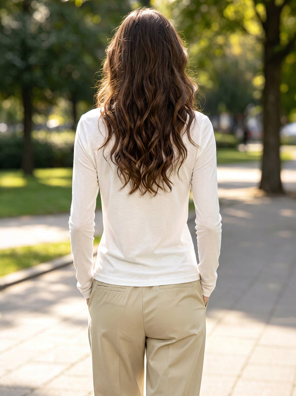 back of #white U Neck Long Sleeve Top UPF50