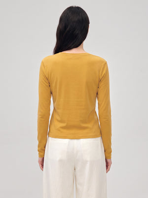 back of #yellow U Neck Long Sleeve Top UPF50