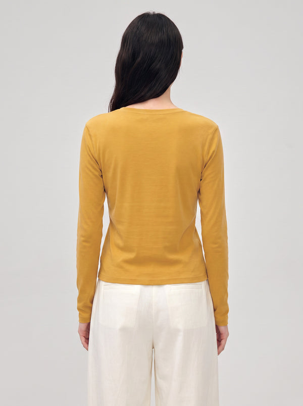 back of #yellow U Neck Long Sleeve Top UPF50