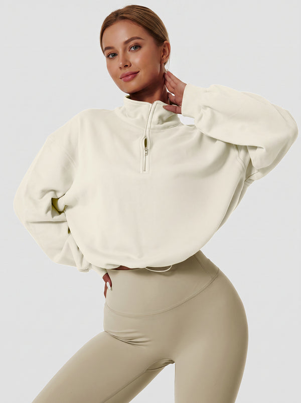 #beige Cropped Athletic Fleece Pullover