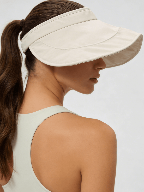 #beige Curved Wide Brim Visor Hat of side view