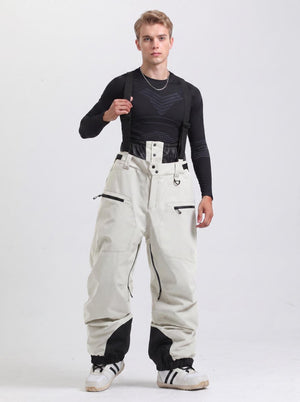 #beige Men's Waterproof Snowboard Bib Pants