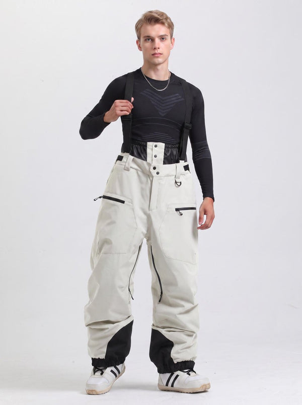 #beige Men's Waterproof Snowboard Bib Pants