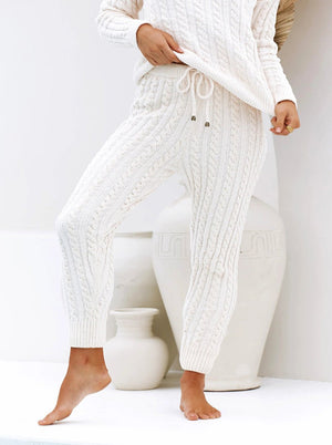 #beige drawstring waist ribbed knit pants