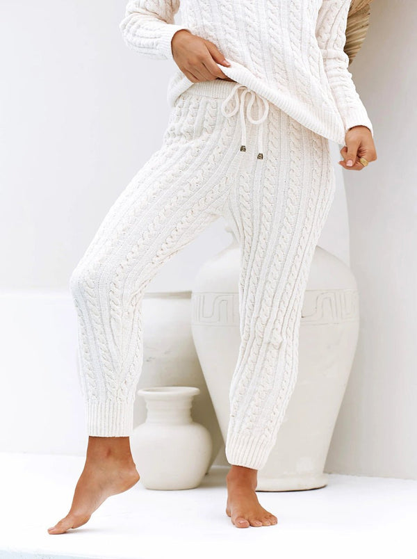 #beige drawstring waist ribbed knit pants