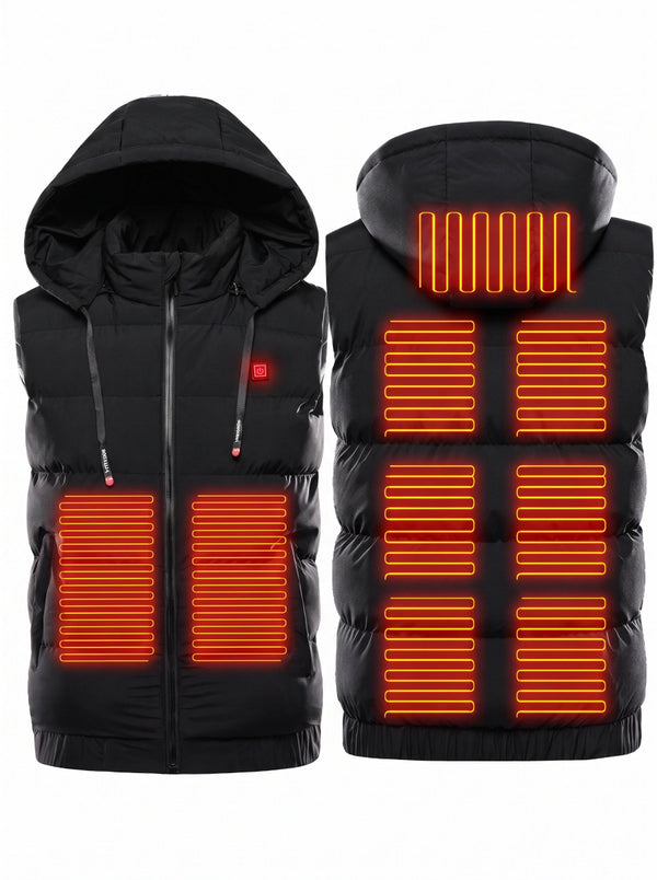 #black 9 heating zones Men's Hooded Heated Puffer Vest