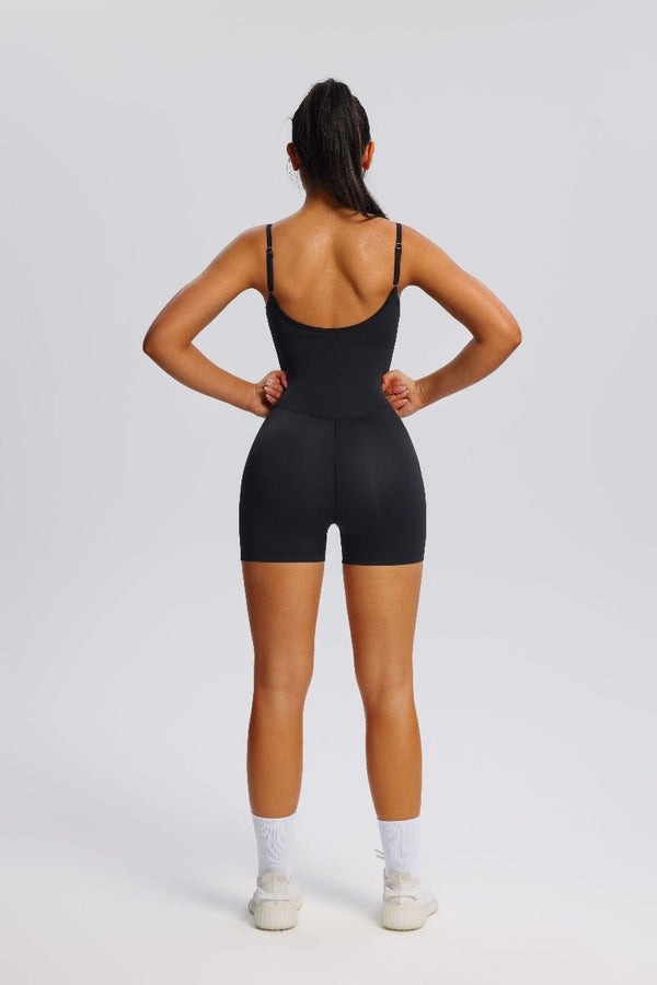 #black Adjustable Sling Yoga Bodysuit