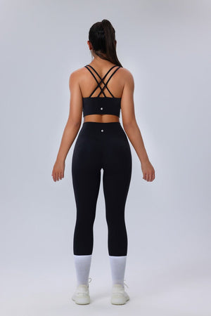 womens #black Crisscross Back Sports Bra and leggings by anniou