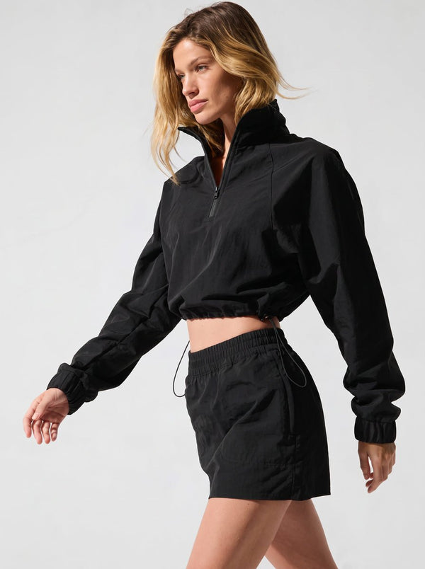 #black Cropped 1/4 Zip UV Protection Pullover of side view
