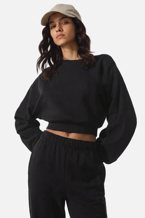 #black Cropped Crew Neck Pullover