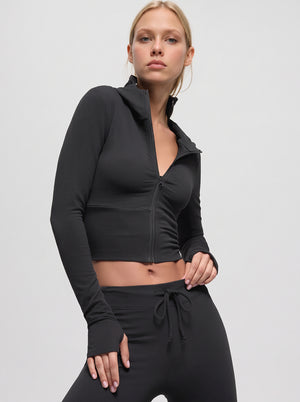 #black Fitted Zip Hoodie