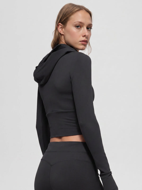 #black Fitted Zip Hoodie of side view