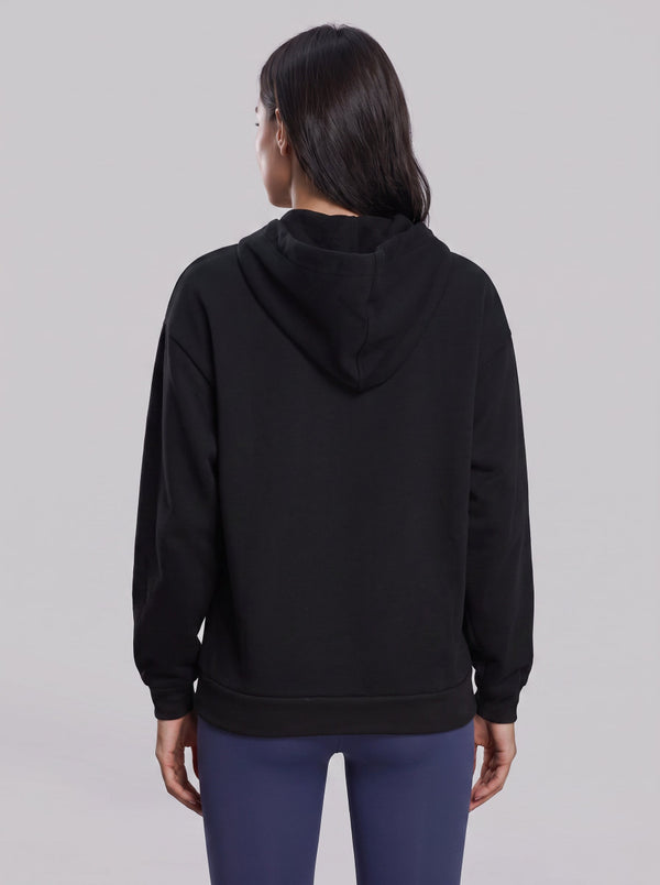 #black Fleece Lined Full Zip Hoodie of back view