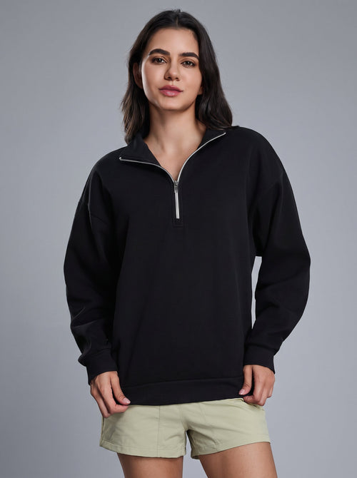 #black Fleece Lined Quarter Zip Pullover