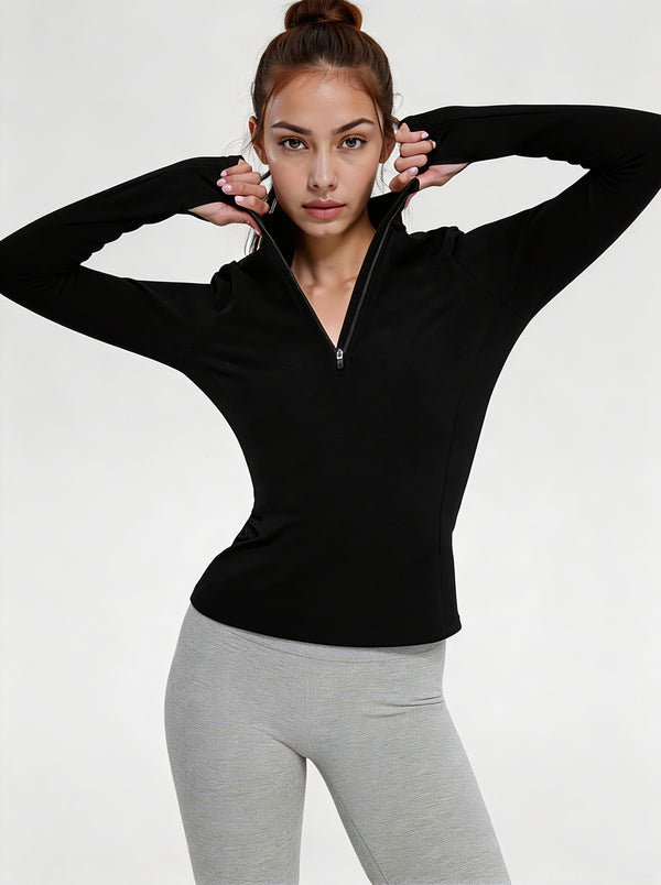 #black Half Zip Quick Dry Pullover