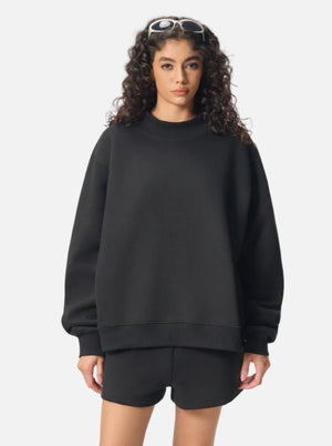 #black Heavyweight Fleece Mock Neck Pullover