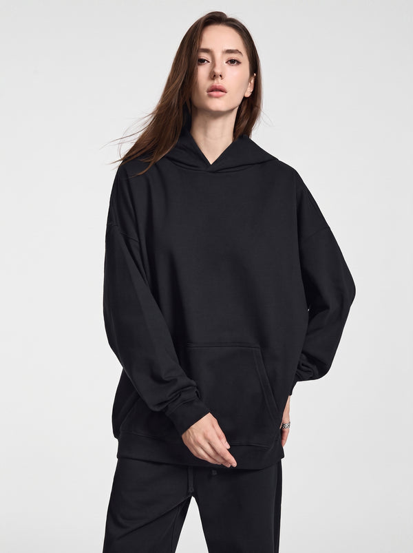 #black Heavyweight Plain French Terry Hoodie
