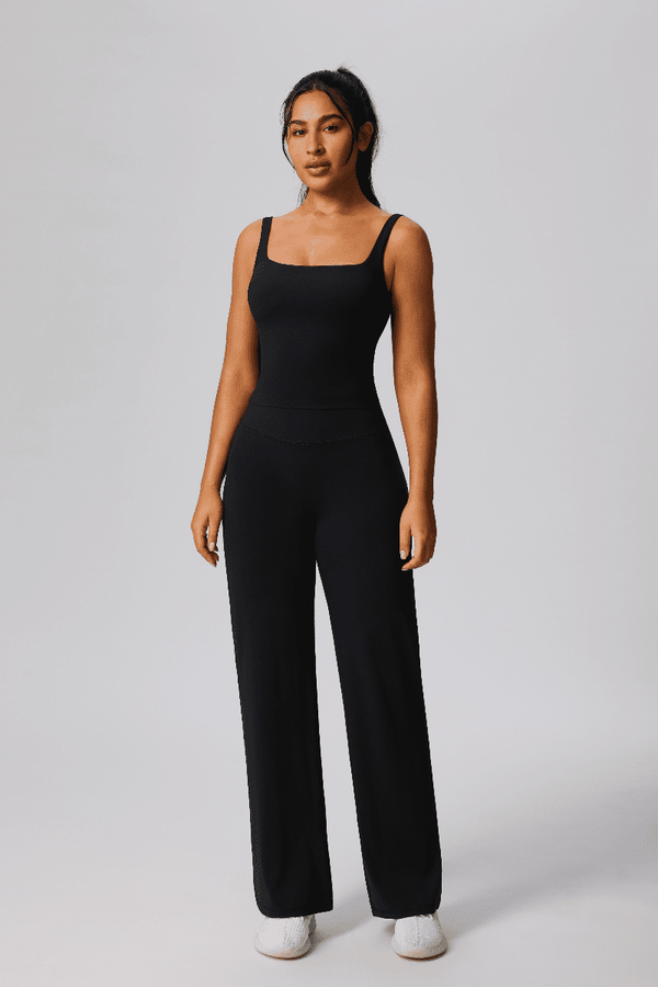 #black High-Waist Yoga Pants and vest