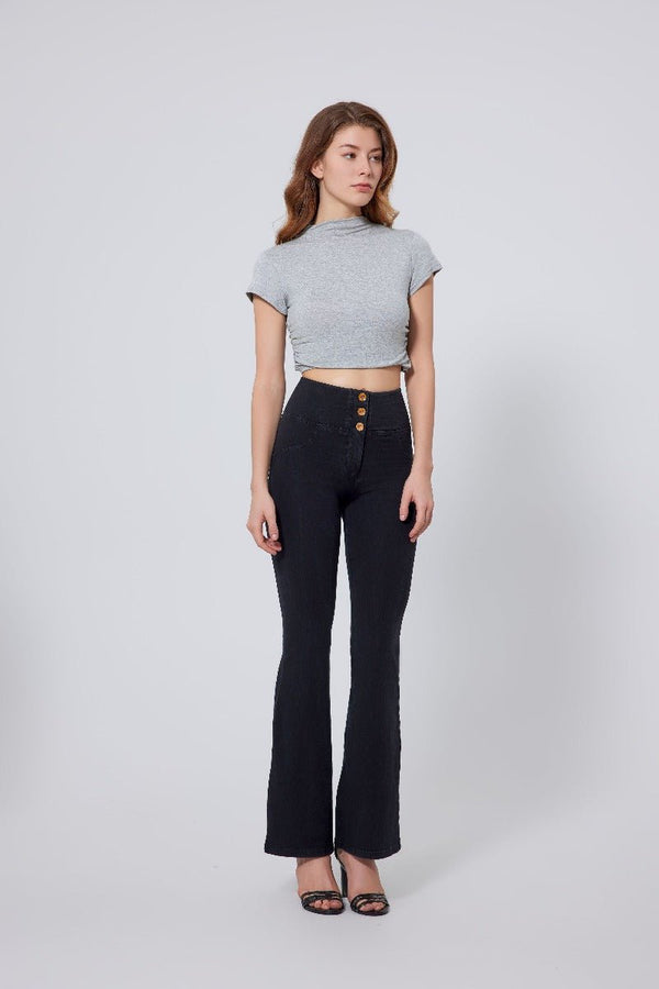 Women's #black High Waist Straight Flare Jeans 
