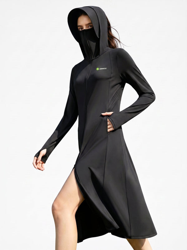 #black Longline Hooded UV Protection Jacket