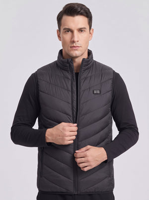 #black Men's 15 Zones Zip up Heated Quilted Gilet 