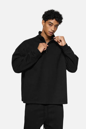 #black Quarter Zip Mock Neck Pullover