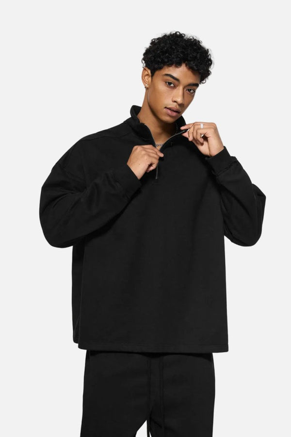 #black Quarter Zip Mock Neck Pullover