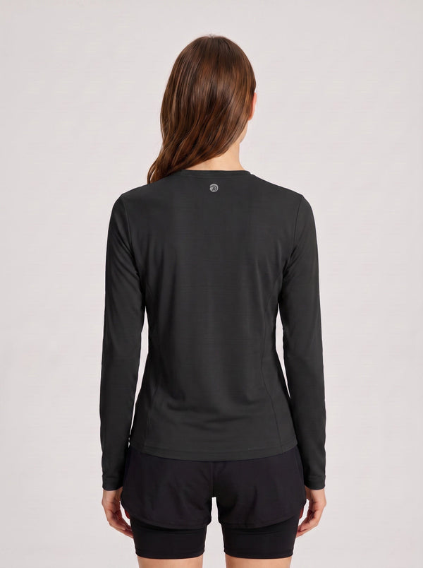 #Black Rear of Women's Long Sleeve Fitness T-Shirt