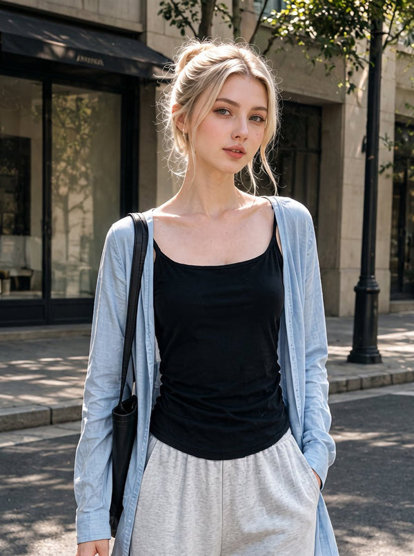 #black Tencel Linen Built In Bra Camisole