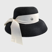 black UPF 50+ bow Straw Hat 