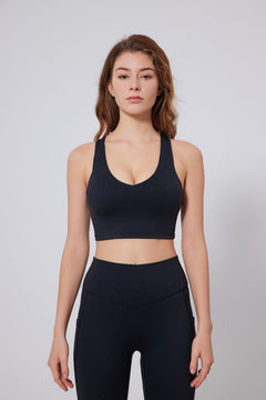 Women's #black V-neck sports bra and leggings