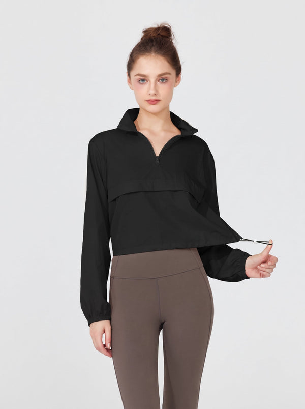#black Windproof Track Pullover