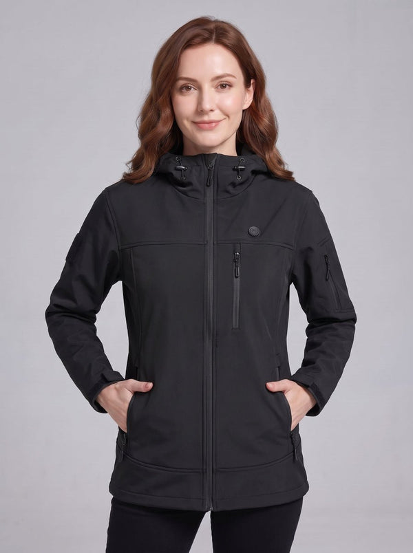 #black Winter Womens Heated Softshell Hoodie