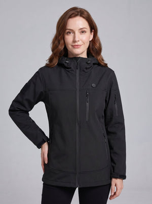 #black Women Heated Hooded Softshell Jacket