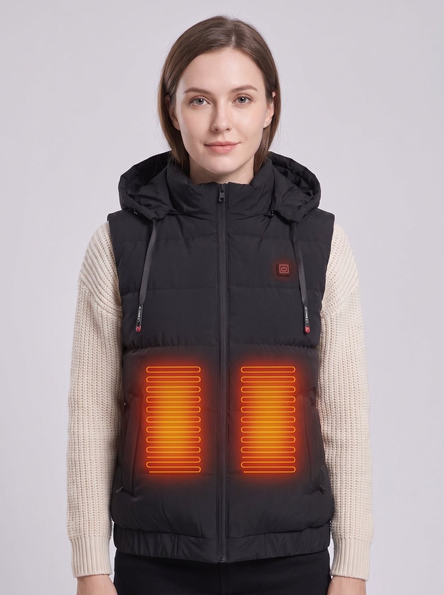#black Women's Hooded Heated Puffer Vest