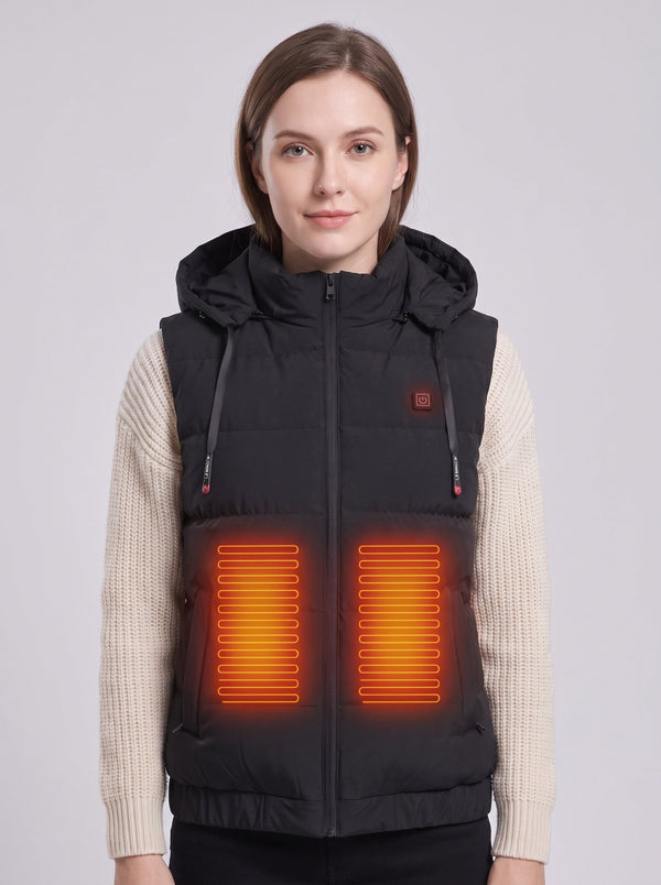 #black Women's Hooded Heated Puffer Vest
