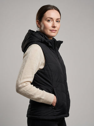 #black Women's Hooded Heated Puffer Vest side view