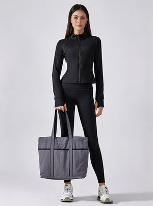 #black cropped sports windbreaker jacket