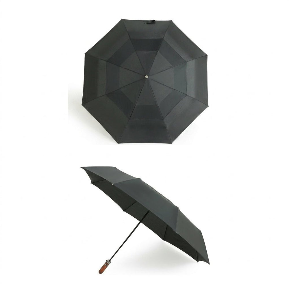 black fully automatic double canopy wooden umbrella